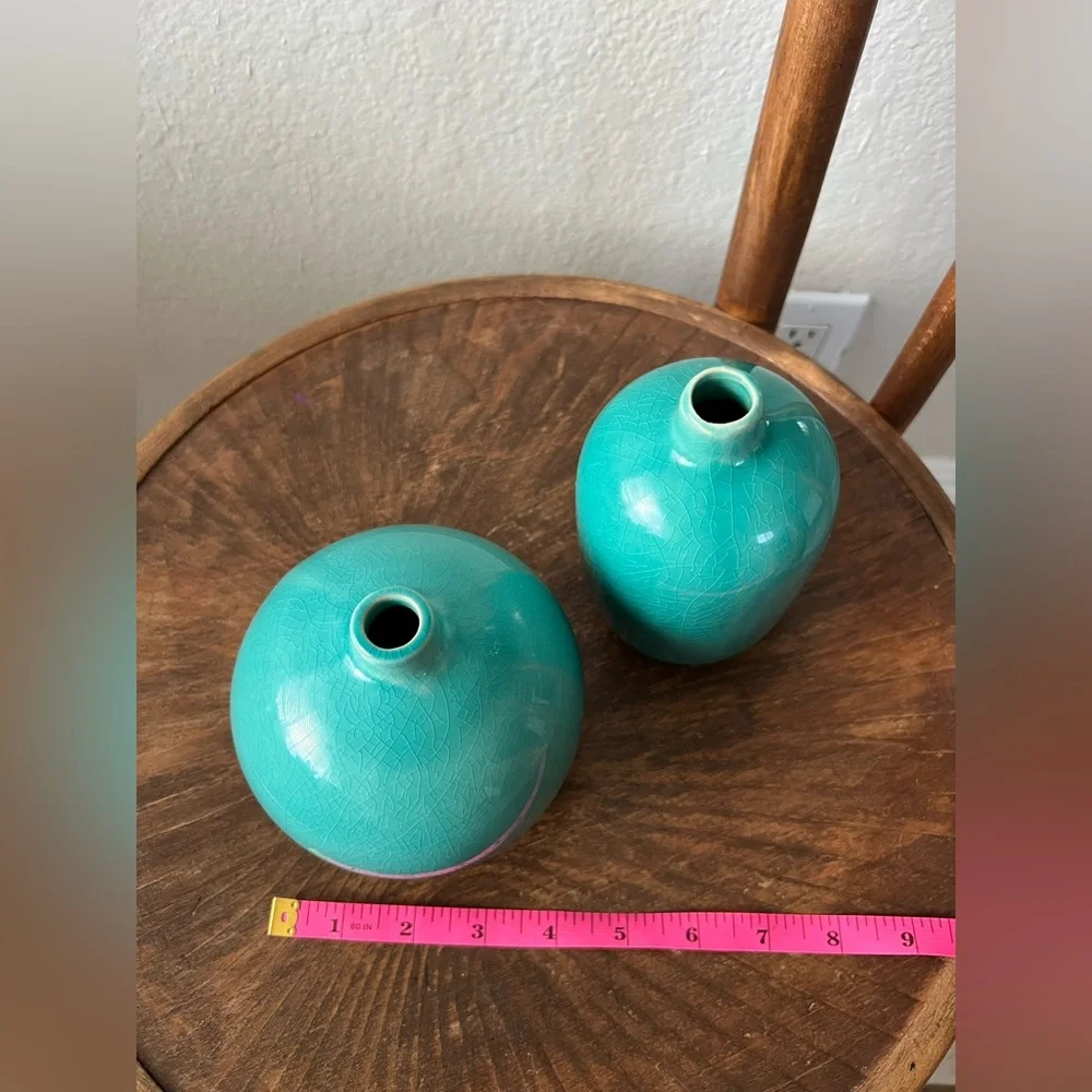 Crate&Barrel Aqua Ceramic Vase Duo
